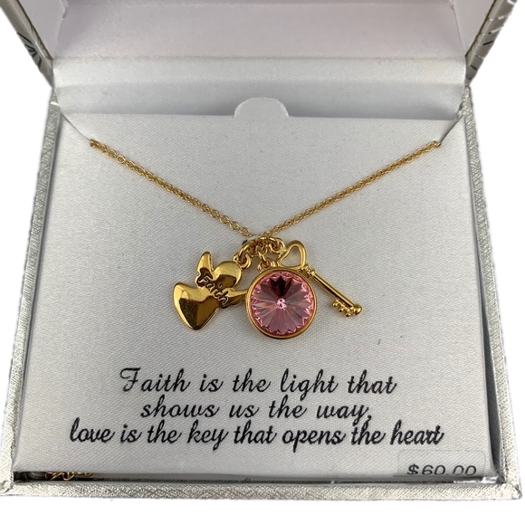 CHARMING INSPIRATIONS Necklace Swarovski Charms Faith Angel Pink Crystal Gold - Picture 3 of 4